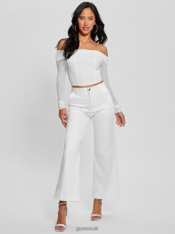 GUESS Women Eve Long-Sleeve Crop Top Blanc Pur Apparel V28V6922