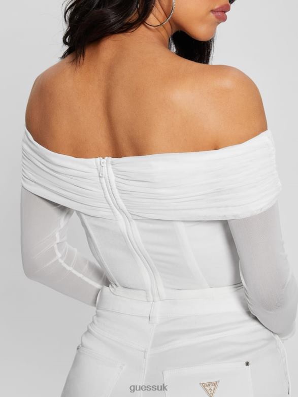 GUESS Women Eve Long-Sleeve Crop Top Blanc Pur Apparel V28V6922