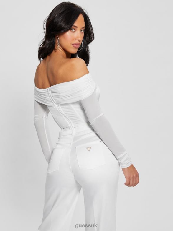 GUESS Women Eve Long-Sleeve Crop Top Blanc Pur Apparel V28V6922