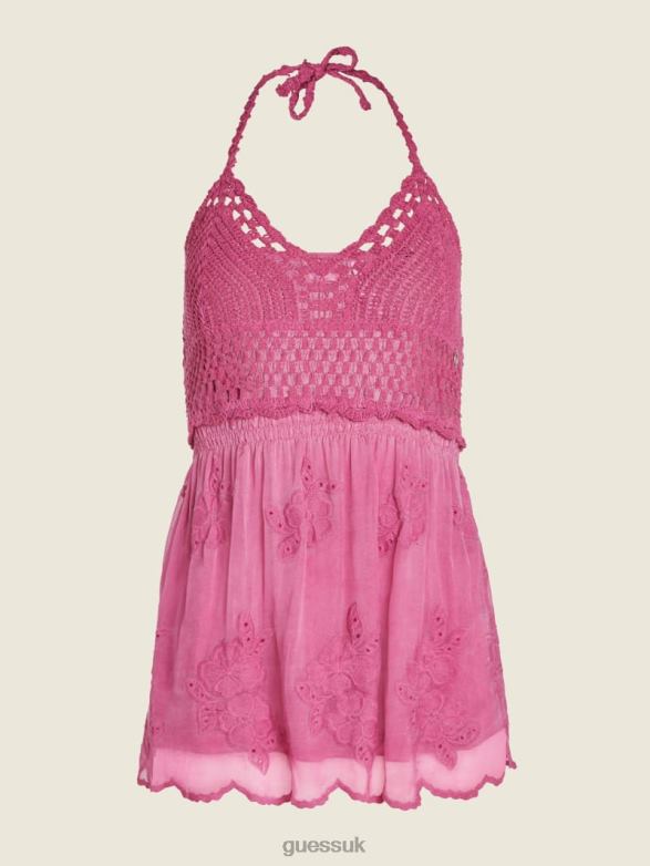 GUESS Women Hailey Crochet Top Purple Dragonfruit Apparel V28V61711