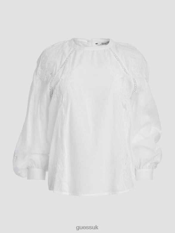 GUESS Women Iba Embroidered Top Pure White Apparel V28V61317