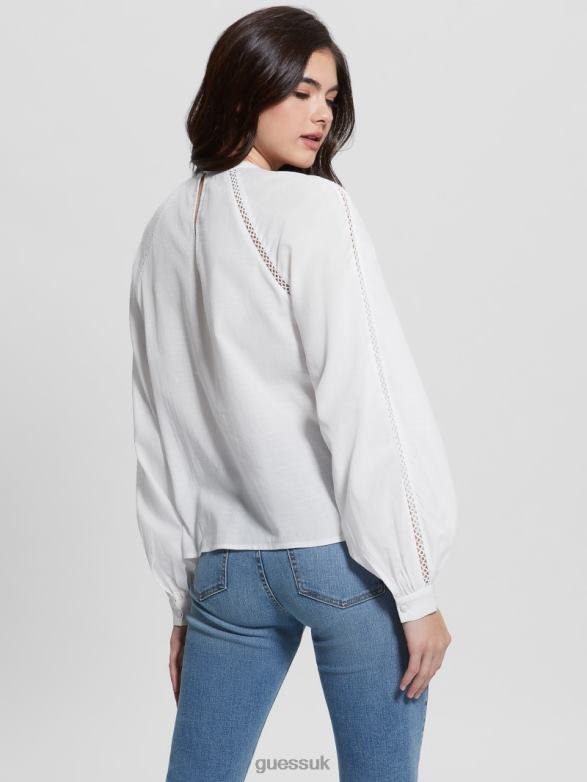 GUESS Women Iba Embroidered Top Pure White Apparel V28V61317