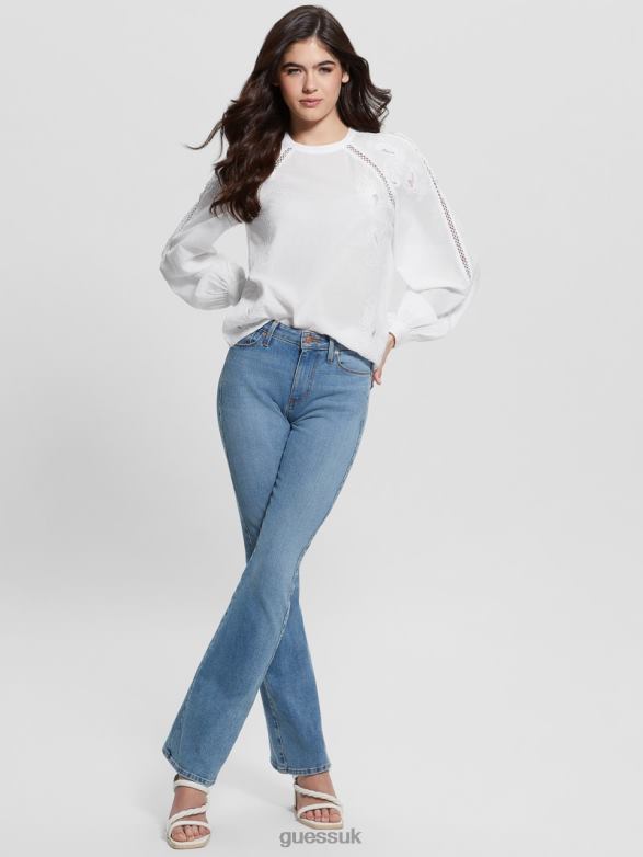 GUESS Women Iba Embroidered Top Pure White Apparel V28V61317