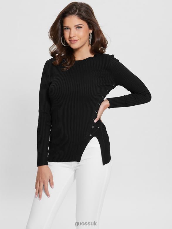 GUESS Women Irmine Round Neck Sweater Top Black Apparel V28V61519