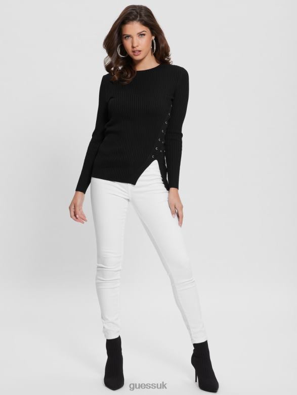 GUESS Women Irmine Round Neck Sweater Top Black Apparel V28V61519