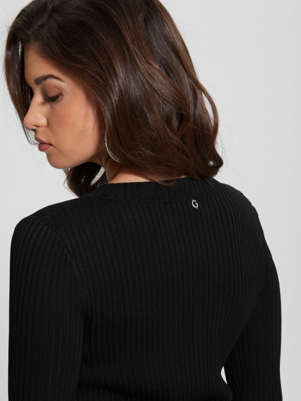 GUESS Women Irmine Round Neck Sweater Top Black Apparel V28V61519