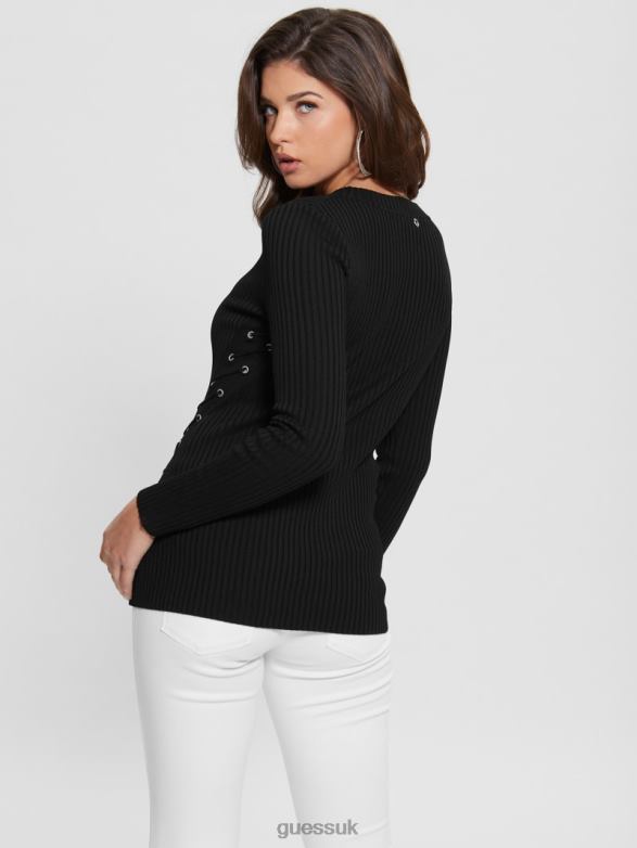 GUESS Women Irmine Round Neck Sweater Top Black Apparel V28V61519