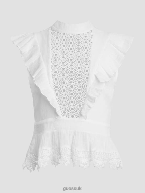 GUESS Women Jamie Mock Neck Top Pure White Apparel V28V6983