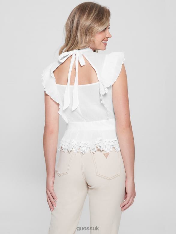 GUESS Women Jamie Mock Neck Top Pure White Apparel V28V6983