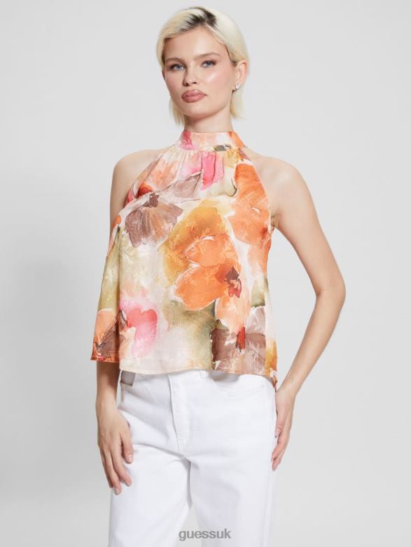 GUESS Women Katia Printed Halter Top Acquarelle Bloom Print Apparel V28V6952