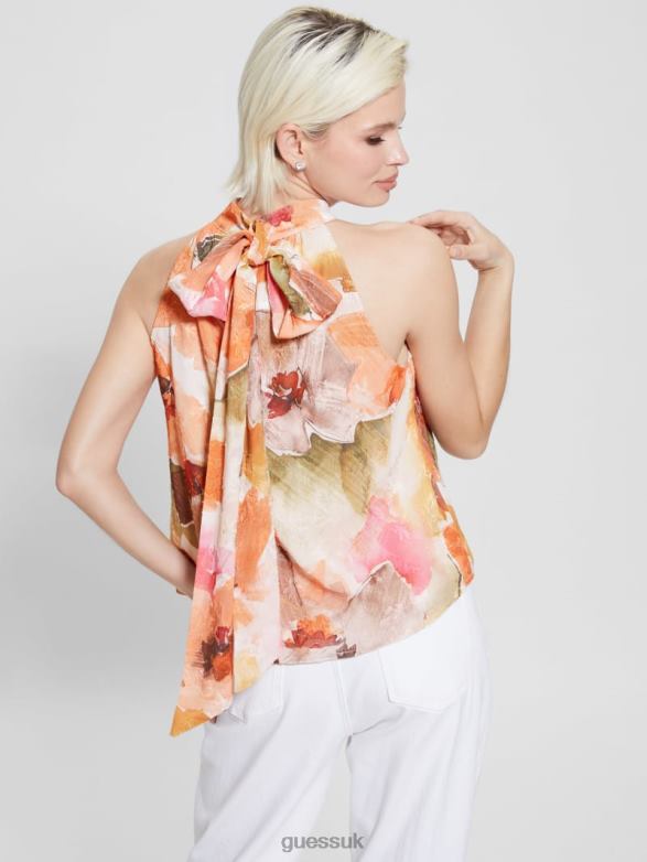 GUESS Women Katia Printed Halter Top Acquarelle Bloom Print Apparel V28V6952
