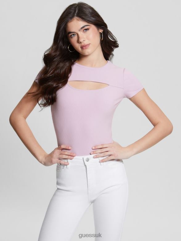 GUESS Women Lana Rib Top Linen Lilac Apparel V28V61505