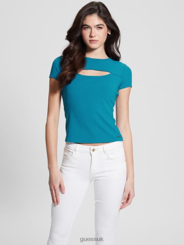 GUESS Women Lana Rib Top Marina Blue Apparel V28V61455