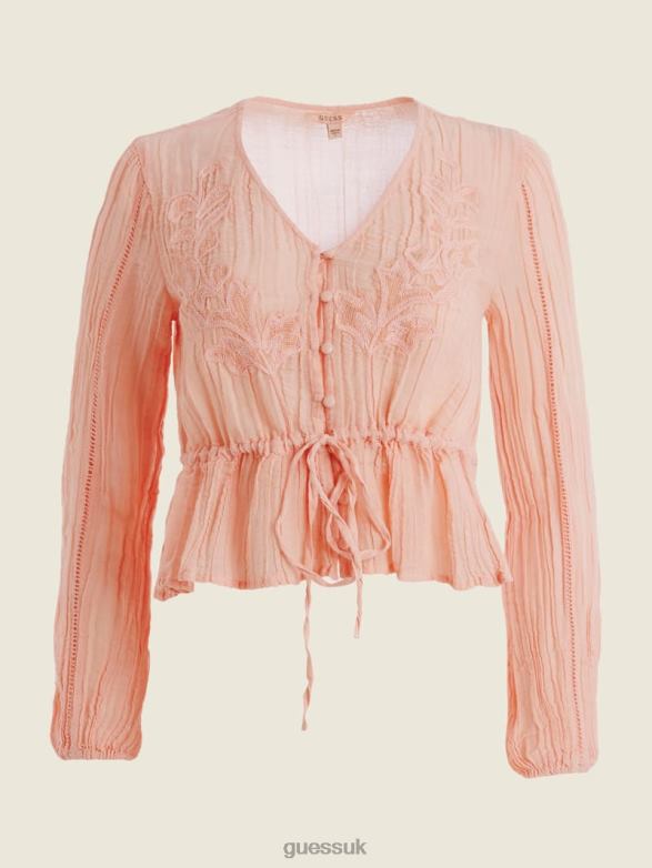 GUESS Women Lensie Top Pink Roses Multi Apparel V28V61631