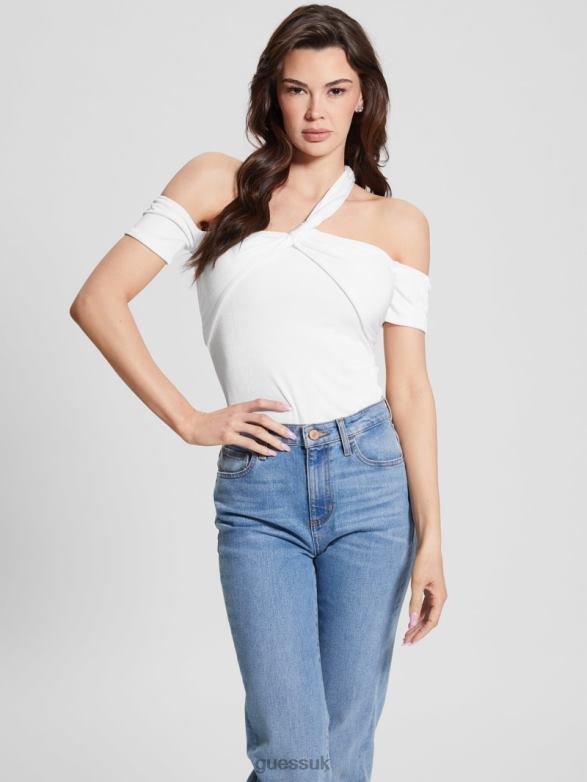 GUESS Women Malori Twisted Strap Top Pure White Apparel V28V6992