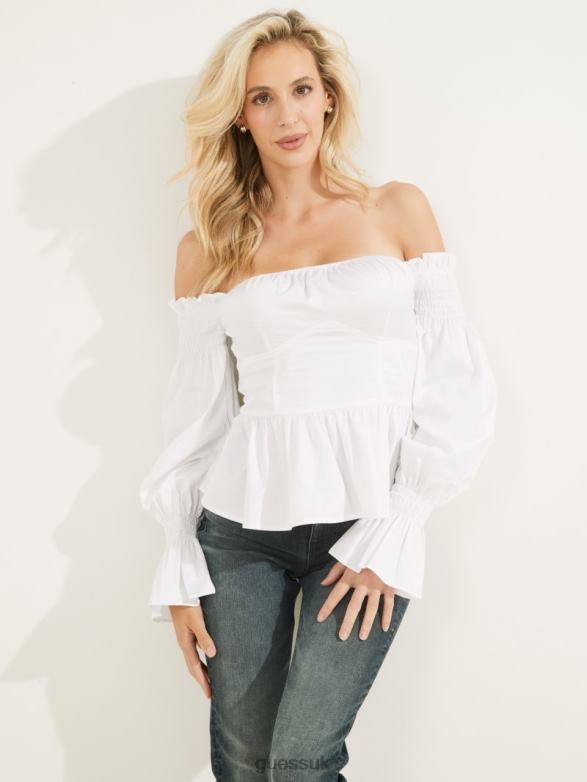 GUESS Women Mattie Off-the-Shoulder Top Pure White Apparel V28V61286