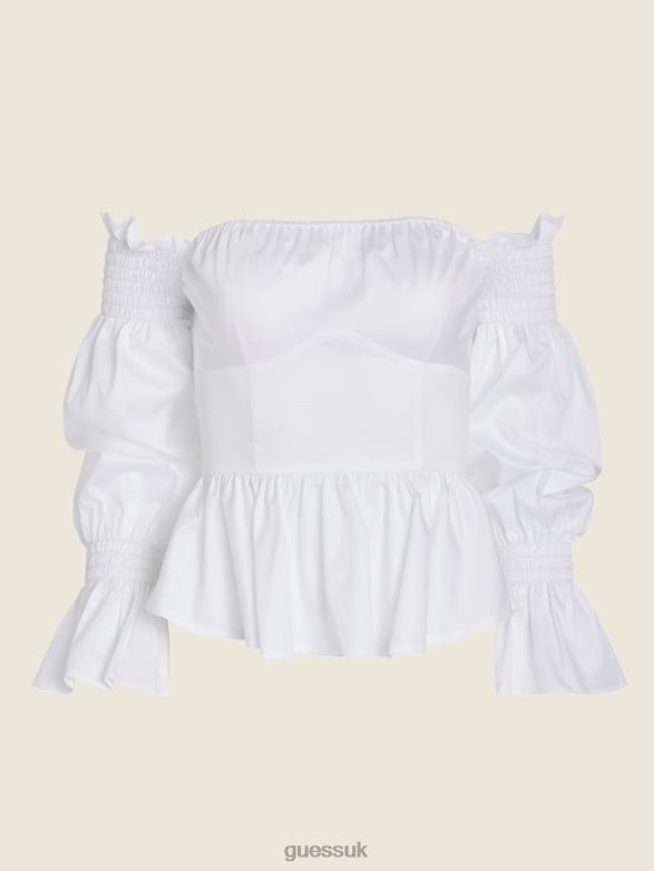 GUESS Women Mattie Off-the-Shoulder Top Pure White Apparel V28V61286