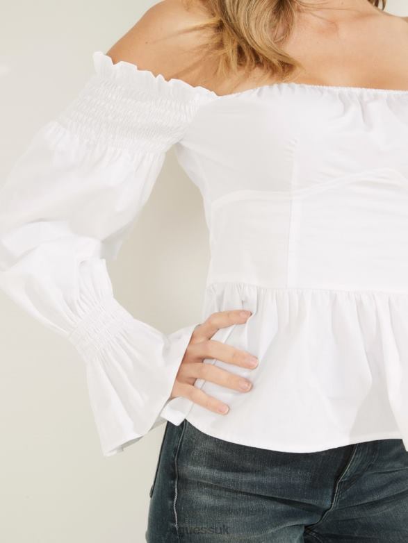GUESS Women Mattie Off-the-Shoulder Top Pure White Apparel V28V61286