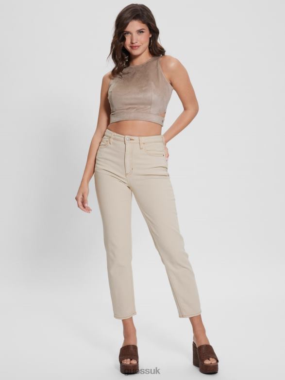 GUESS Women Naomi Suede Halter Top Summer Clay Apparel V28V6937