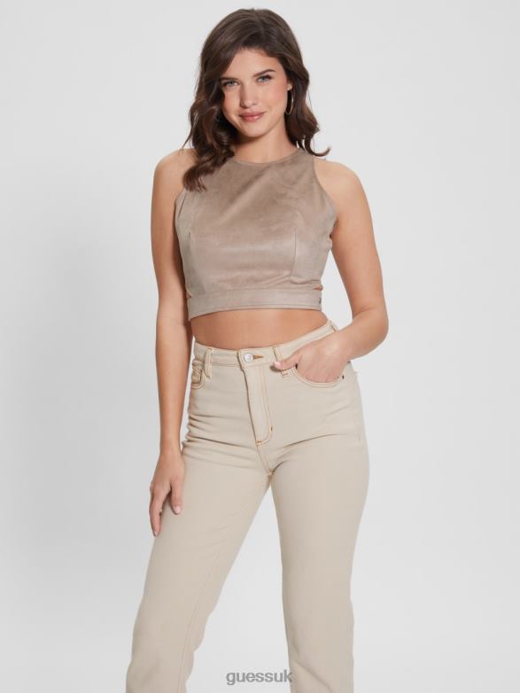 GUESS Women Naomi Suede Halter Top Summer Clay Apparel V28V6937