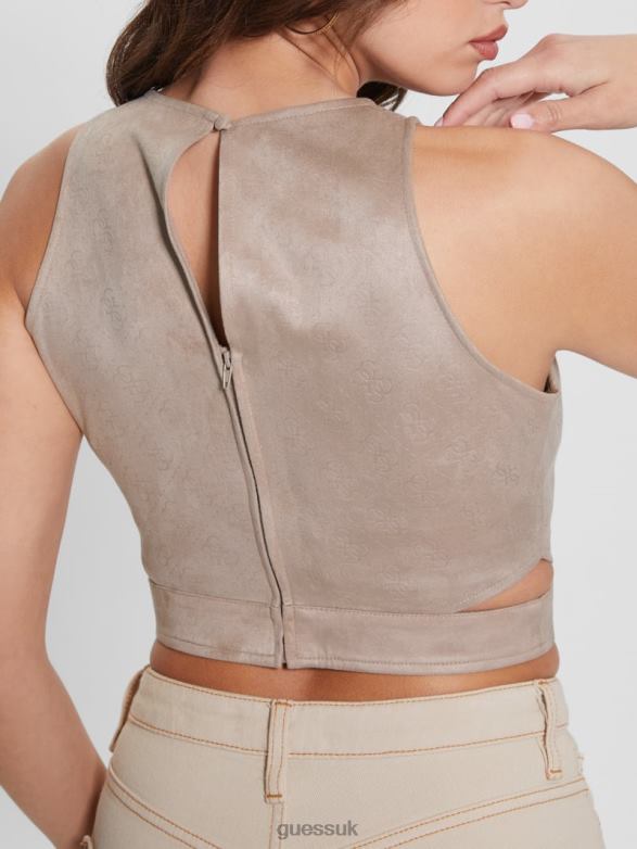 GUESS Women Naomi Suede Halter Top Summer Clay Apparel V28V6937