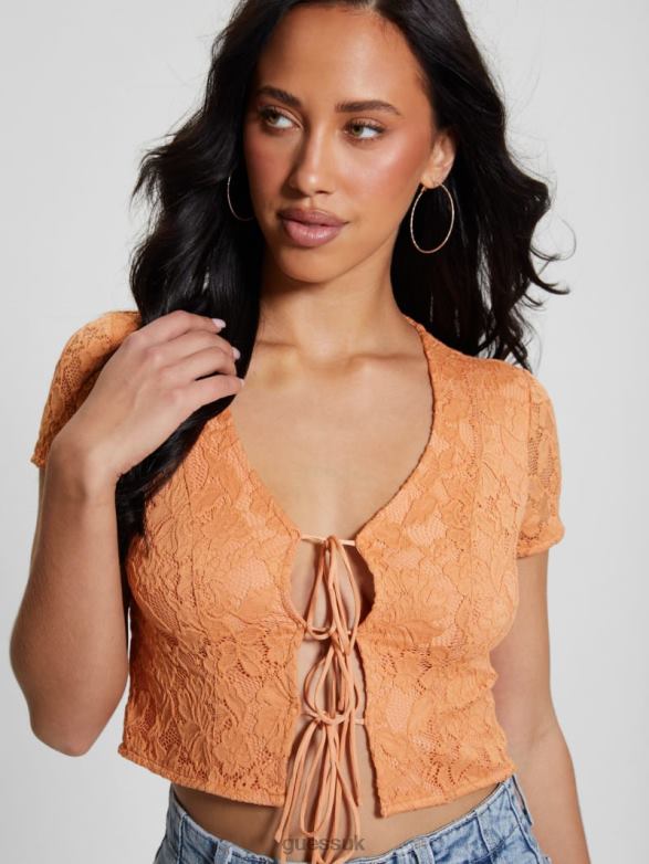 GUESS Women Nia Lace-Up Top Sweet Peach Apparel V28V6947