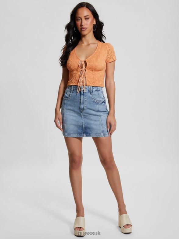 GUESS Women Nia Lace-Up Top Sweet Peach Apparel V28V6947