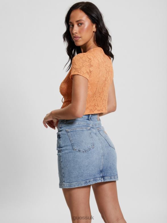 GUESS Women Nia Lace-Up Top Sweet Peach Apparel V28V6947