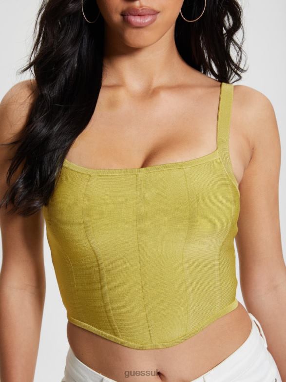 GUESS Women Oasis Mirage Corset Crop Top Perpetual Green Apparel V28V6958
