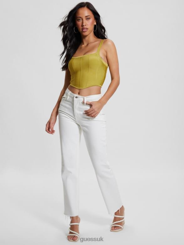 GUESS Women Oasis Mirage Corset Crop Top Perpetual Green Apparel V28V6958