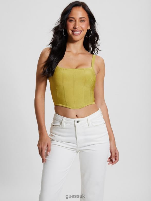 GUESS Women Oasis Mirage Corset Crop Top Perpetual Green Apparel V28V6958