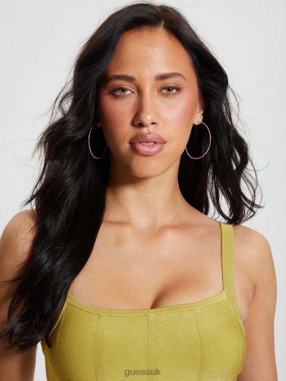 GUESS Women Oasis Mirage Corset Crop Top Perpetual Green Apparel V28V6958