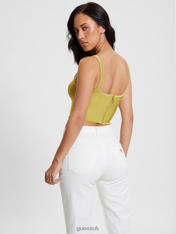 GUESS Women Oasis Mirage Corset Crop Top Perpetual Green Apparel V28V6958