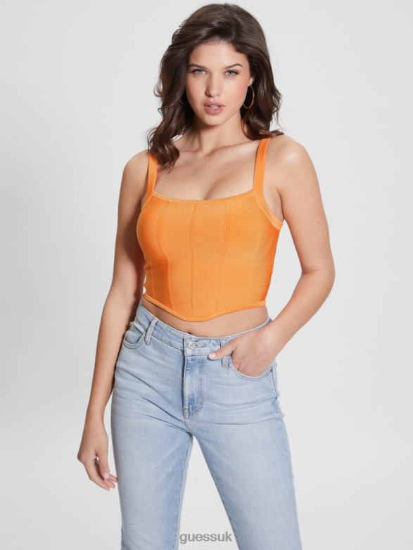 GUESS Women Oasis Mirage Corset Crop Top Sun Stone Apparel V28V6948