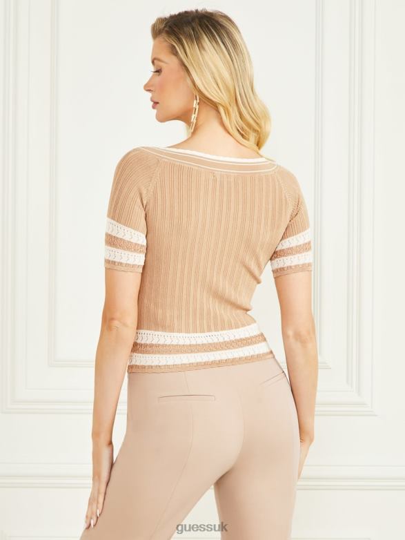 GUESS Women Olivia Sweater Top Nude Sand Apparel V28V61174
