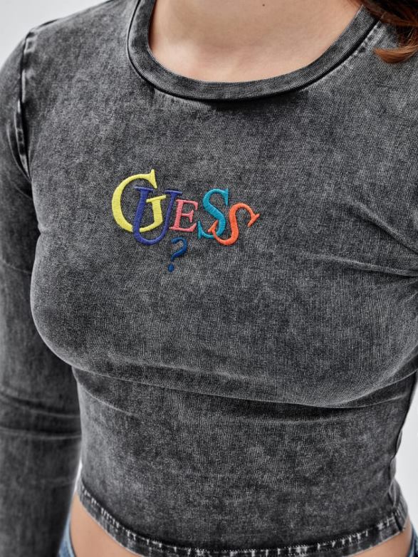 GUESS Women Originals Long-Sleeve Logo Top Jet Black Multi Apparel V28V61214