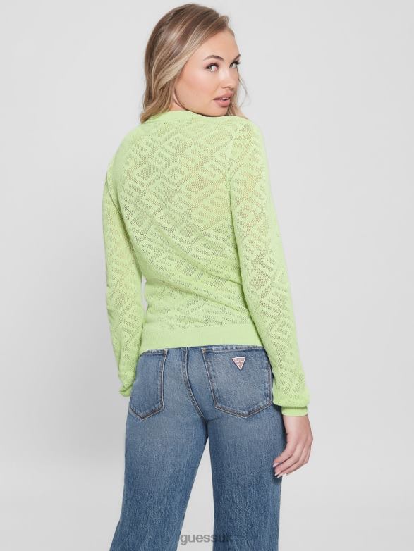 GUESS Women Paula Allover Logo Long-Sleeve Top Honeydew Green Apparel V28V61204