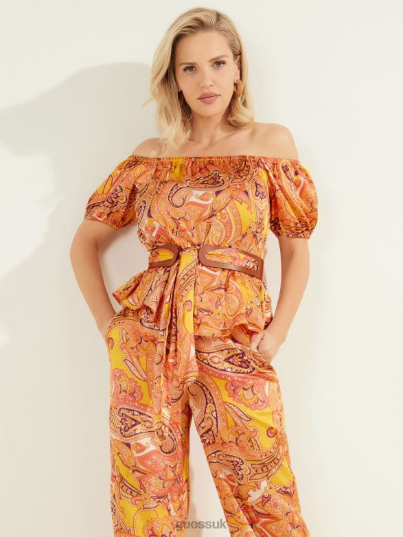 GUESS Women Penny Printed Off-the-Shoulder Top Cabo Paisley Apparel V28V61443