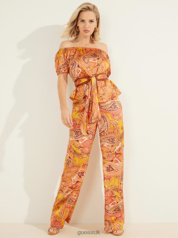 GUESS Women Penny Printed Off-the-Shoulder Top Cabo Paisley Apparel V28V61443