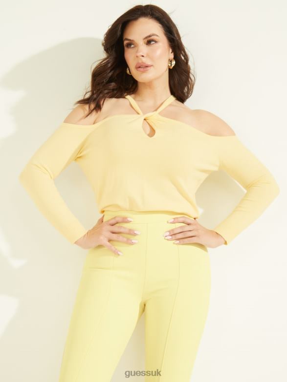 GUESS Women Priya Cold-Shoulder Sweater Top Cornsilk Apparel V28V61388