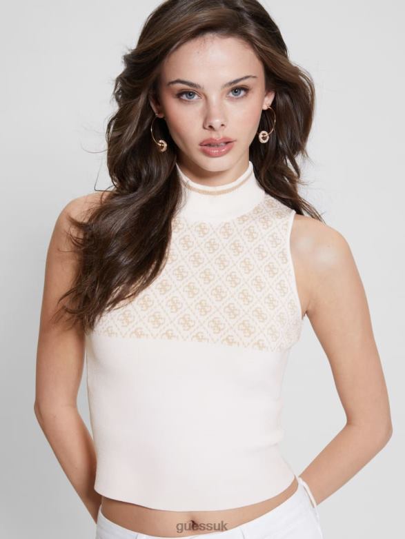 GUESS Women Quattro G Logo Turtleneck Top Irish And Cream Combo Apparel V28V61079