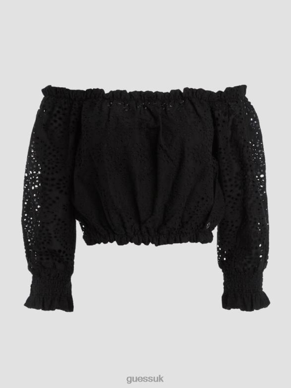 GUESS Women Rafa Eyelet Off-the-Shoulder Top Black Apparel V28V61146