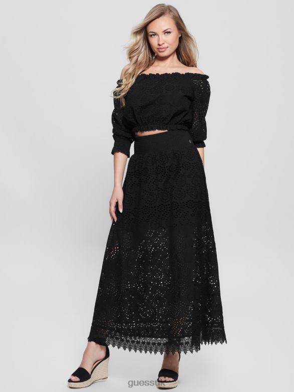 GUESS Women Rafa Eyelet Off-the-Shoulder Top Black Apparel V28V61146