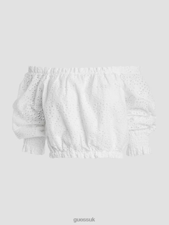 GUESS Women Rafa Eyelet Off-the-Shoulder Top Pure White Apparel V28V61158