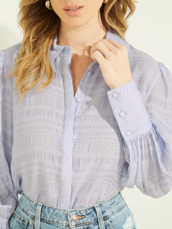 GUESS Women Rav Crinkle Top Airway Blue Multi Apparel V28V61591