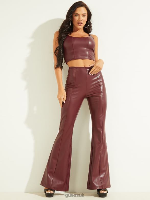 GUESS Women Sabella Faux-Leather Top Mystic Wine Apparel V28V61409