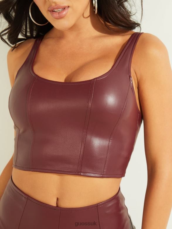 GUESS Women Sabella Faux-Leather Top Mystic Wine Apparel V28V61409
