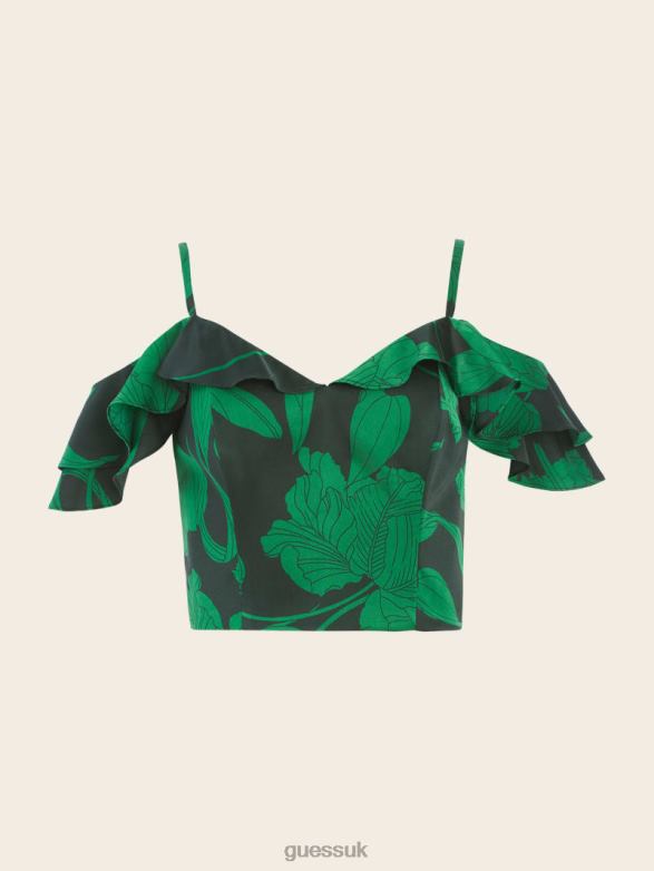 GUESS Women Senida Cold-Shoulder Top Nostalgia Print Apparel V28V61515
