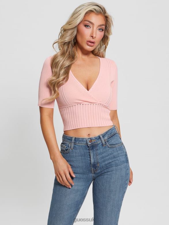 GUESS Women Soft Bandage V-Neck Top Peach Creme Apparel V28V6974
