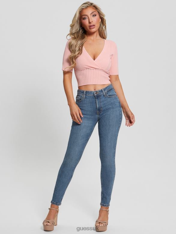 GUESS Women Soft Bandage V-Neck Top Peach Creme Apparel V28V6974